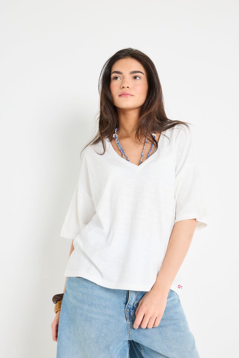 T - SHIRT VÉRONIKA COL V BLANC XS - ONE TEE X VERONIKA LOUBRY