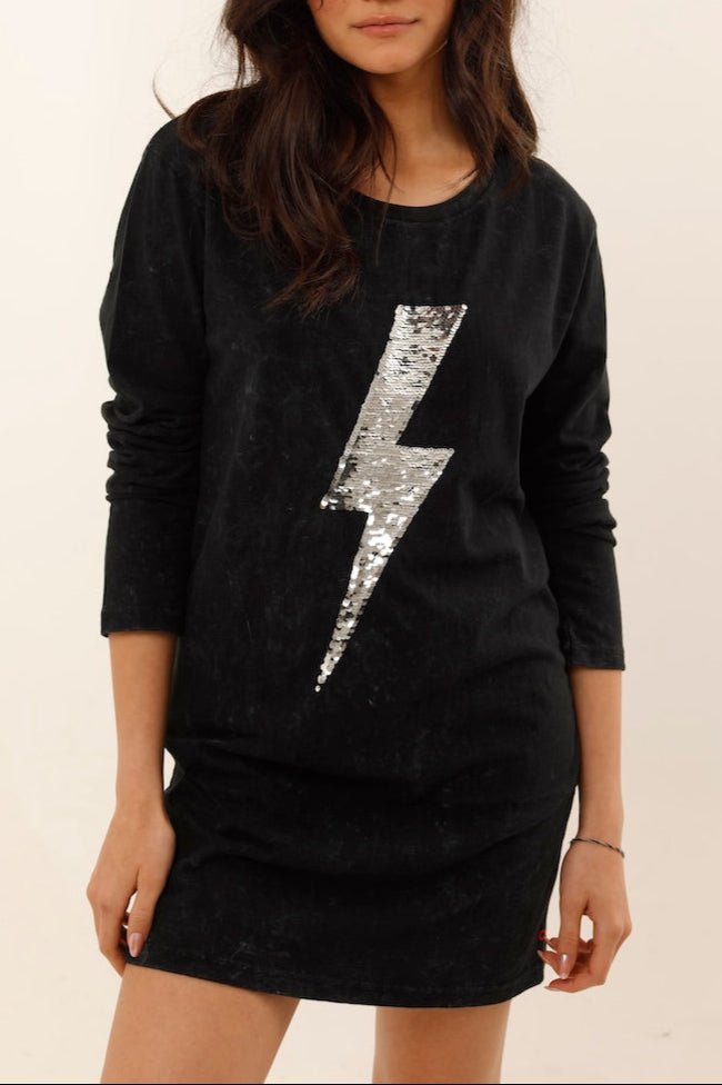 ROBE ANGIE CARBONE / SEQUIN ARGENT XS - ONE TEE