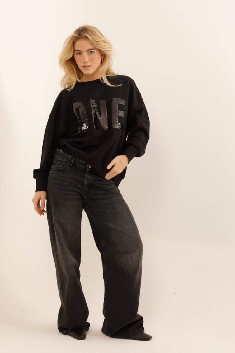 SWEAT ALAN BLACK / SEQUIN NOIR S/M - ONE TEE