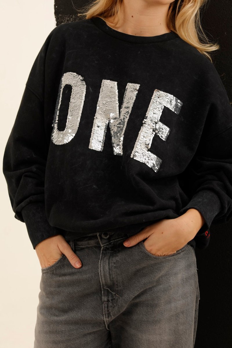 SWEAT ALAN CARBONE / SEQUIN ARGENT S/M - ONE TEE