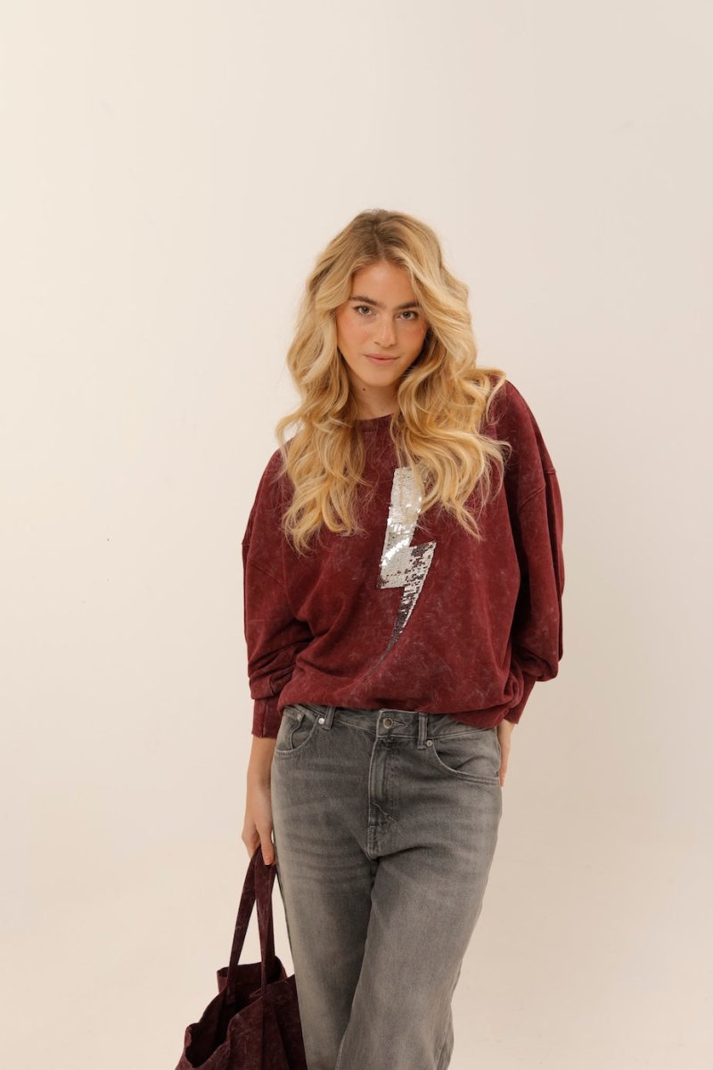 SWEAT ANGIE BURGUNDY / SEQUIN ARGENT S/M - ONE TEE