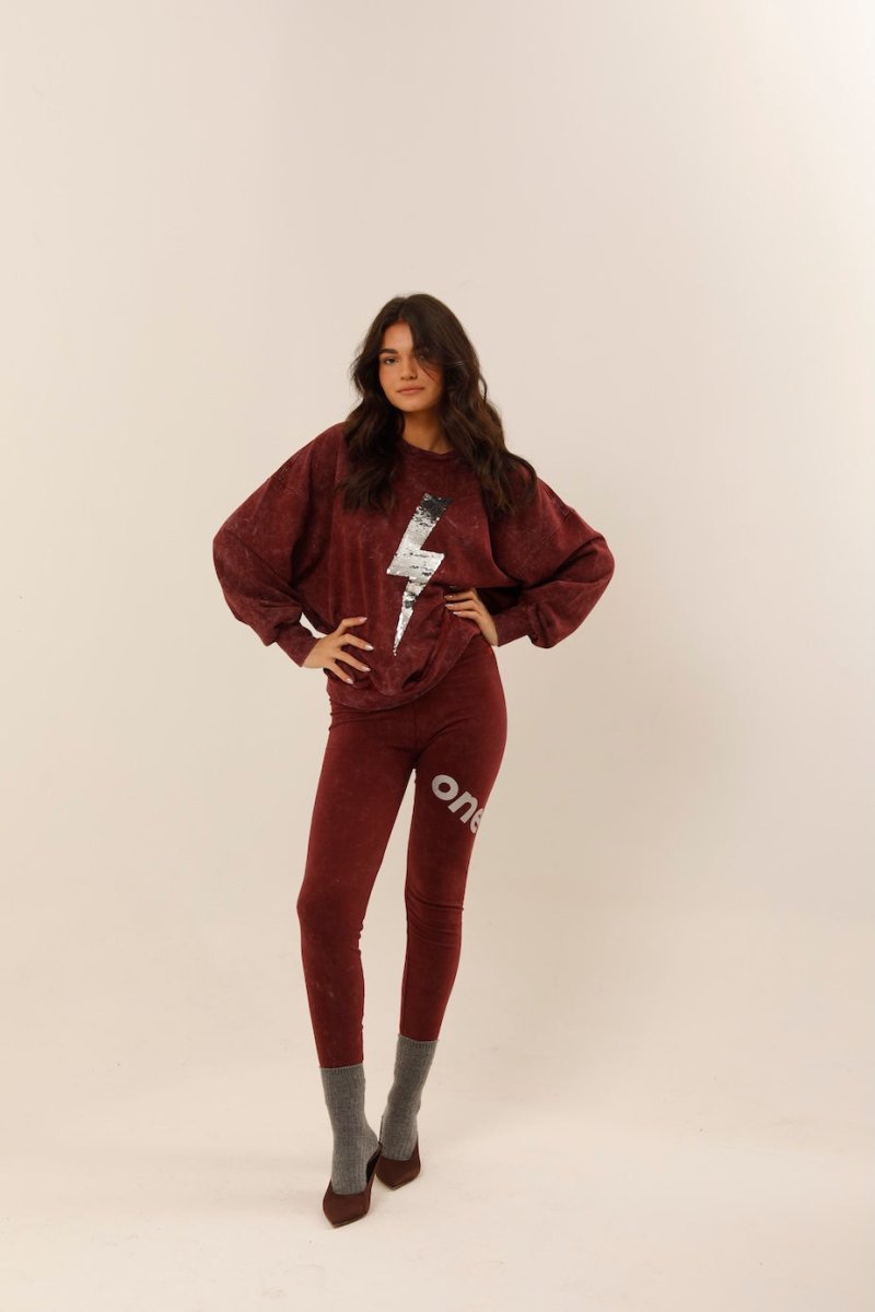 SWEAT ANGIE BURGUNDY / SEQUIN ARGENT S/M - ONE TEE