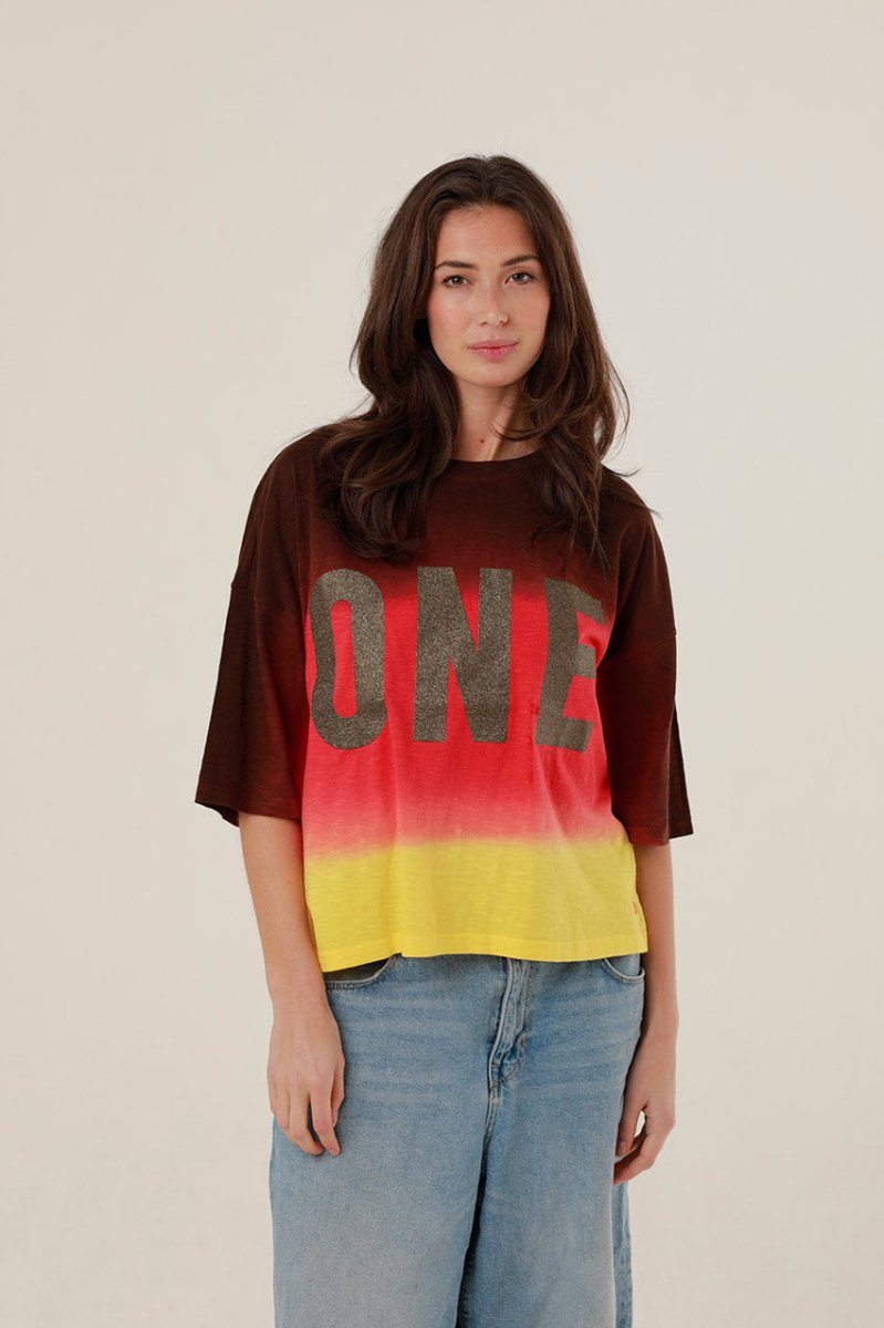 T - SHIRT ALAN DIP DYE CHOCO XS - ONE TEE