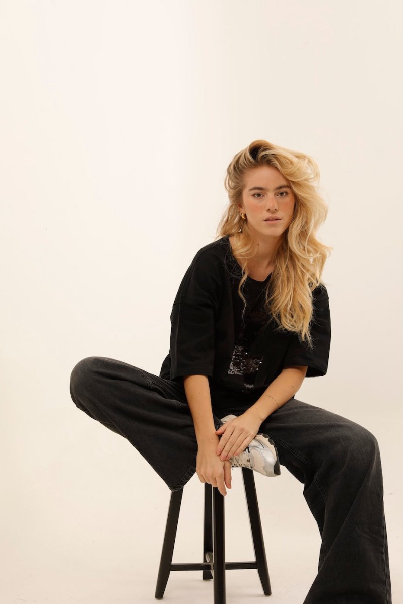 T - SHIRT ANGIE BLACK / SEQUIN NOIR XS - ONE TEE