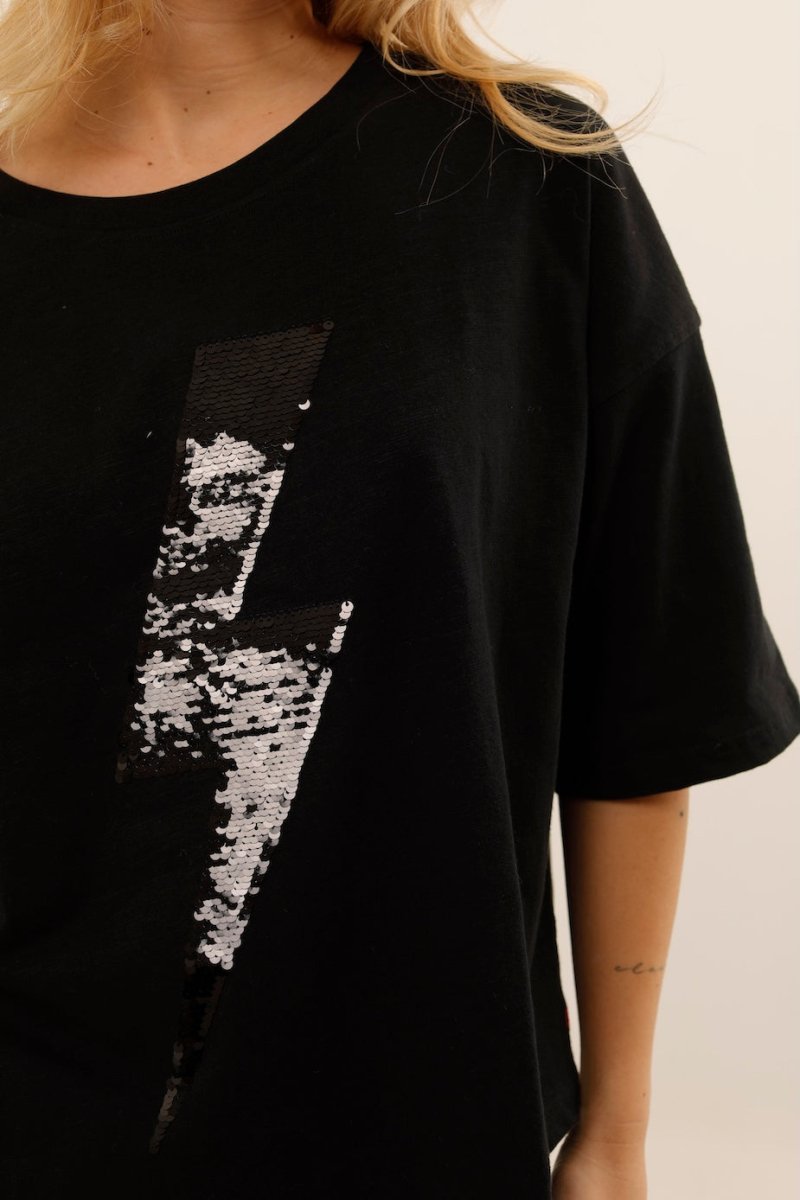 T - SHIRT ANGIE BLACK / SEQUIN NOIR XS - ONE TEE