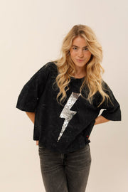 T - SHIRT ANGIE CARBONE / SEQUIN ARGENT XS - ONE TEE