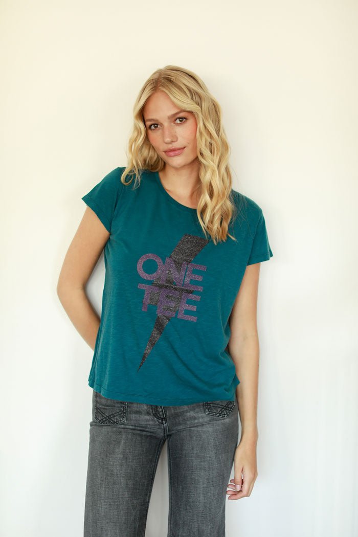 T - SHIRT AVA BLUE GLITTER XS BLUE - ONE TEE