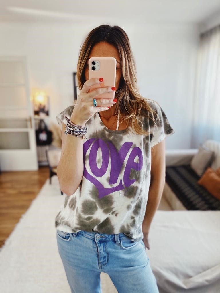 TEE - SHIRT MANCHE COURTE ANNETTE KAKI print violet XS - ONE TEE