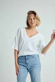 T-shirt Véronika col V - 📖12 Capsule 2 BLANC XS - ONE TEE X VERONIKA LOUBRY