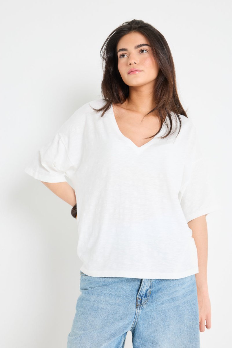 T - SHIRT VÉRONIKA COL V BLANC XS - ONE TEE X VERONIKA LOUBRY